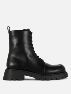 Apron Toe Laced Ankle Boots|Primark New