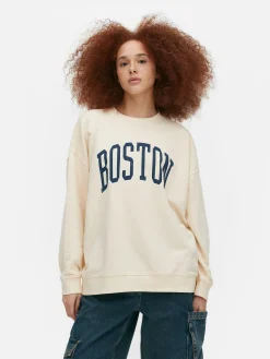 Boston Print Oversized Sweatshirt|Primark New