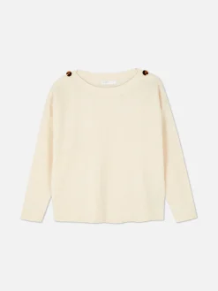 Button Shoulder Boatneck Sweater|Primark New