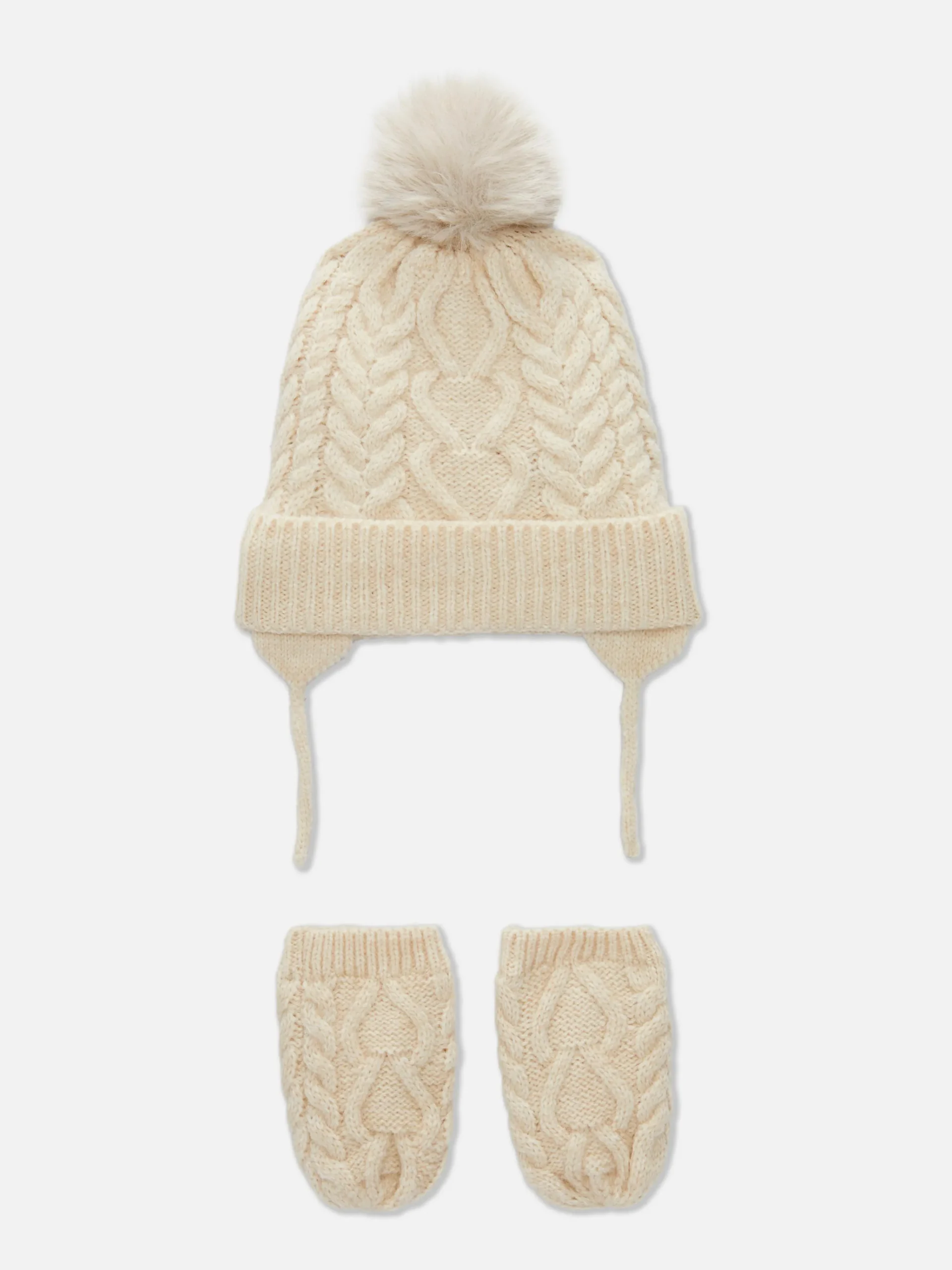 Cable Knit Beanie And Mittens Set|Primark Online