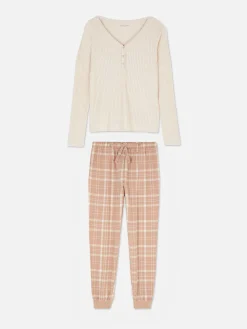 Check Bottom Long Sleeve Pajama Set|Primark New