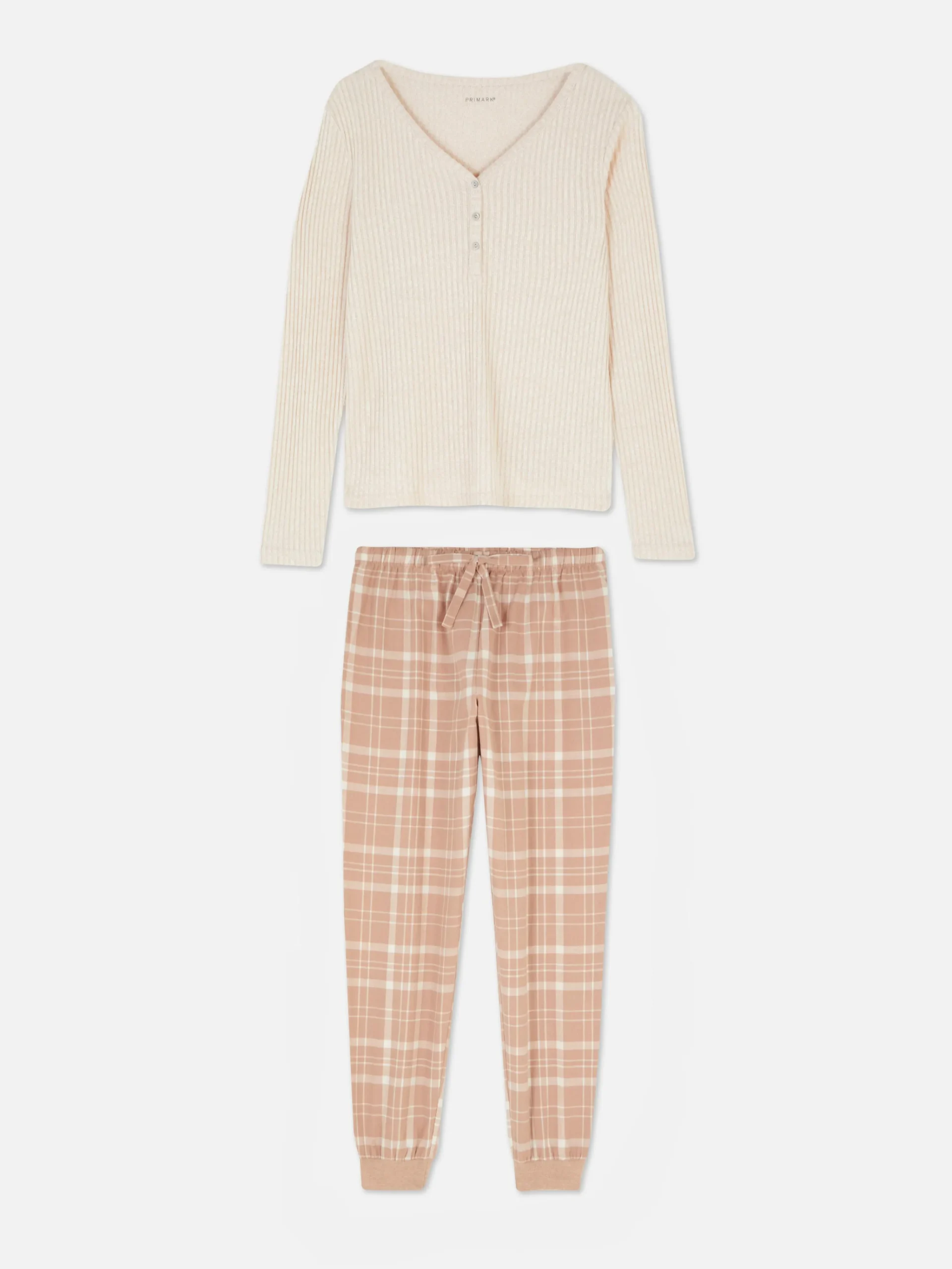 Check Bottom Long Sleeve Pajama Set|Primark New