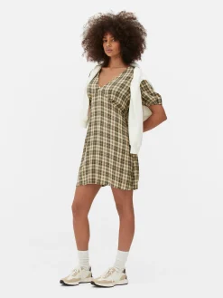 Check Pattern V-Neck Mini Dress|Primark
