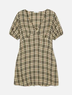 Check Pattern V-Neck Mini Dress|Primark