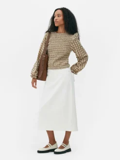 Check Shirred Long Sleeve Blouse|Primark Sale