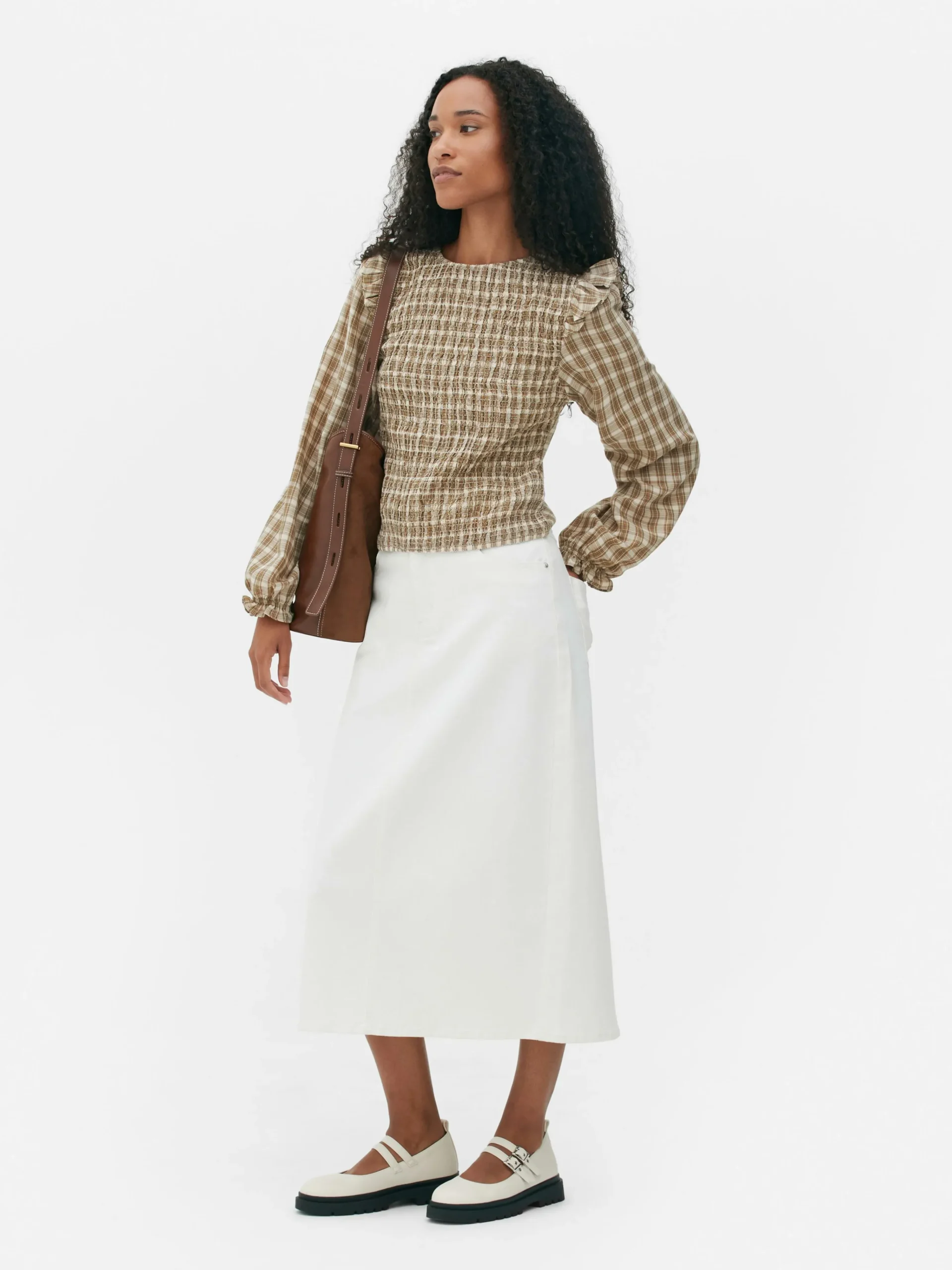 Check Shirred Long Sleeve Blouse|Primark Sale