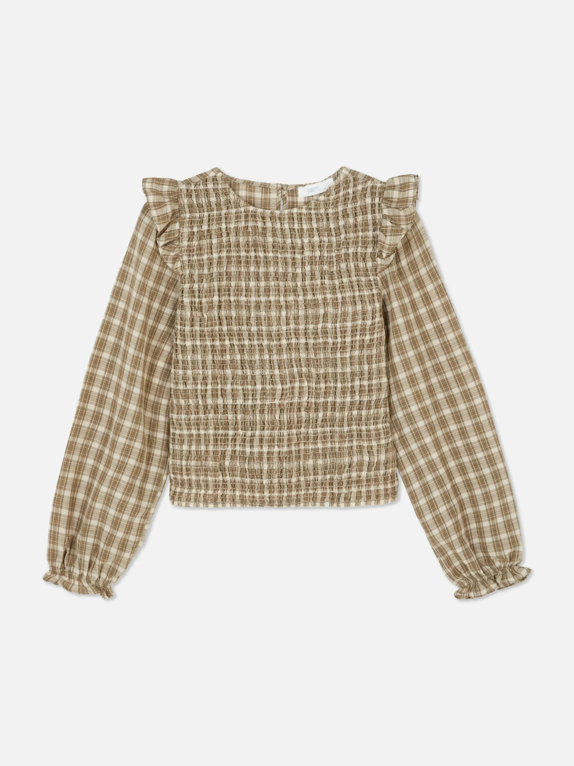 Check Shirred Long Sleeve Blouse|Primark Sale