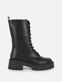 Chunky Lace-Up Biker Boots|Primark Outlet