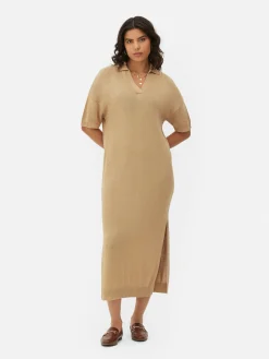 Collared V-Neck Midi Dress|Primark Outlet