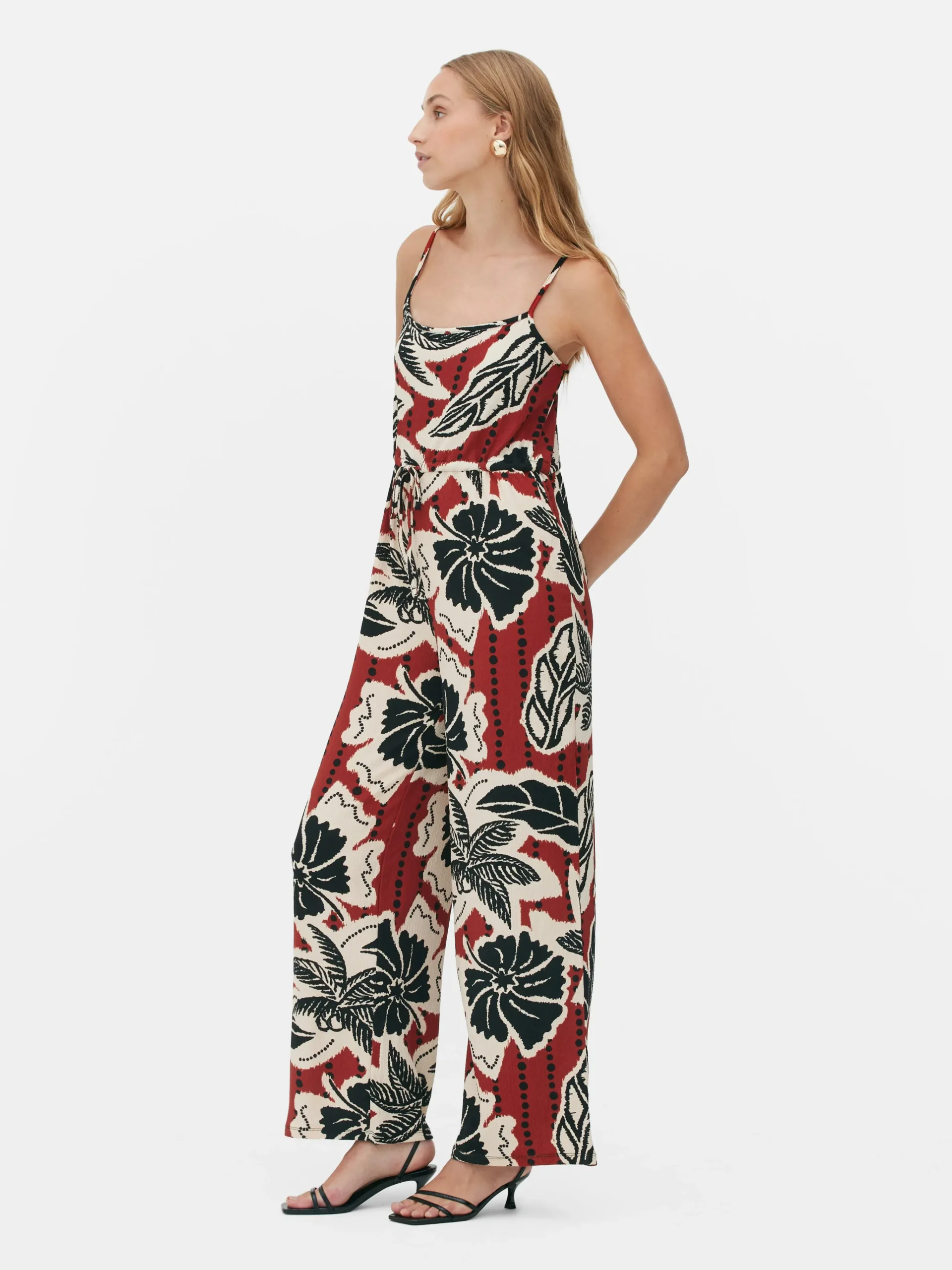 Crepe Texture Tie Jumpsuit|Primark New