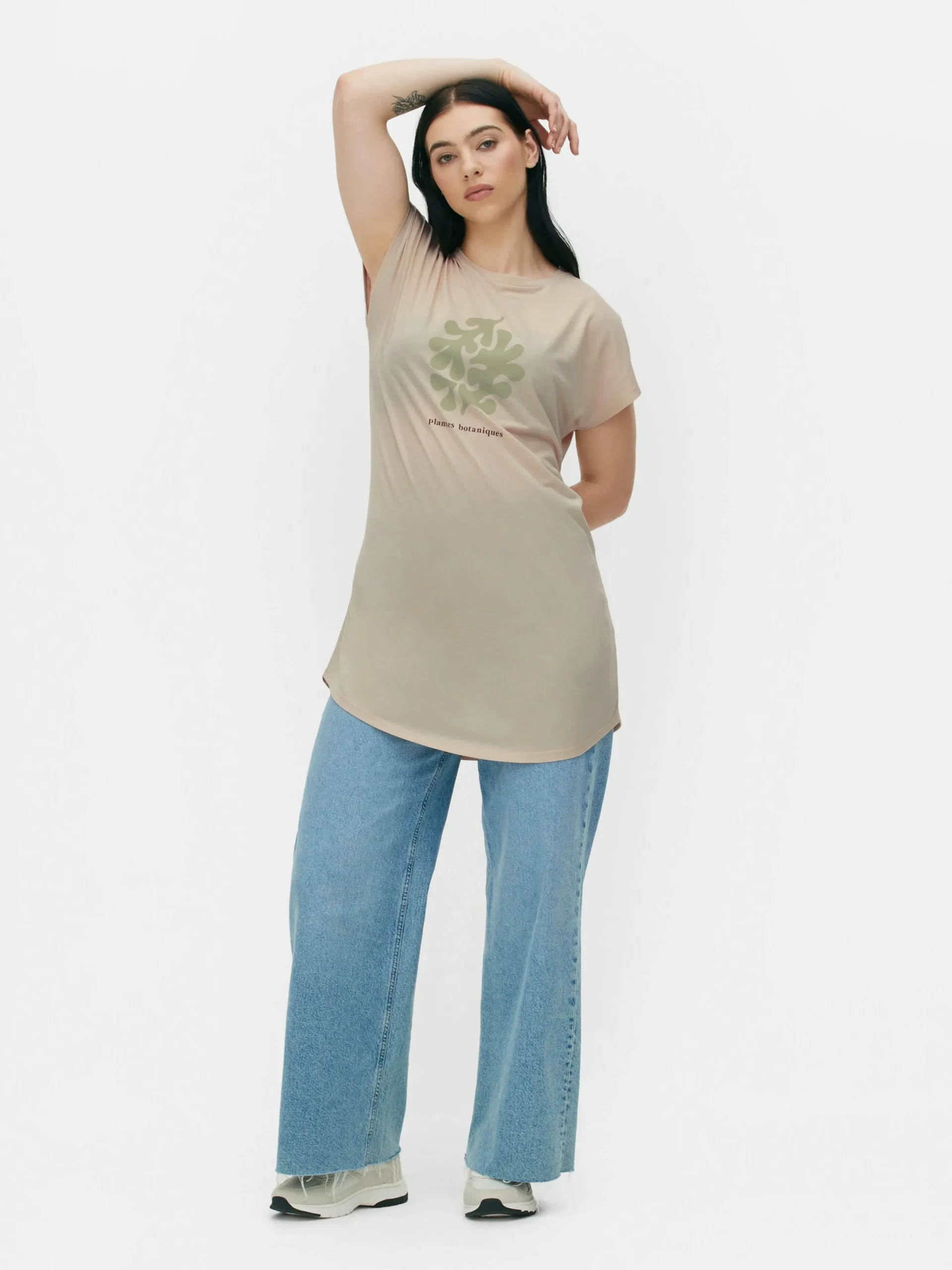 Crew Neck Long T-Shirt|Primark Clearance