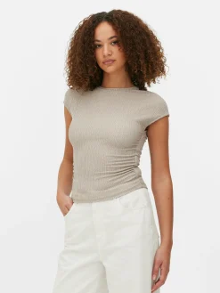 Crinkle Texture Ruched T-Shirt|Primark New