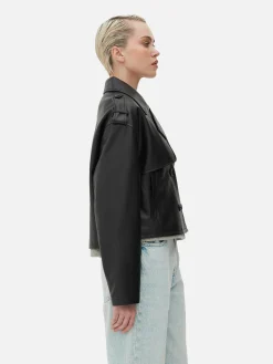Cropped Faux Leather Trench Coat|Primark Outlet