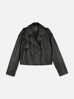 Cropped Faux Leather Trench Coat|Primark Outlet