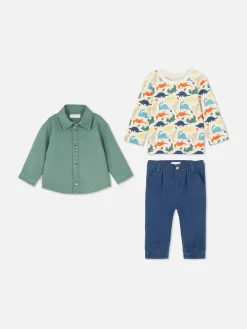 Dinosaur T-Shirt, Chinos And Shacket Set|Primark Clearance