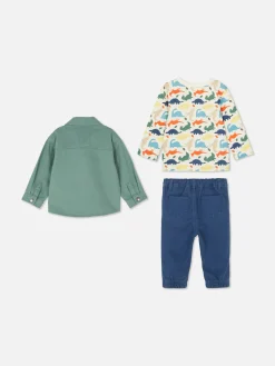 Dinosaur T-Shirt, Chinos And Shacket Set|Primark Clearance