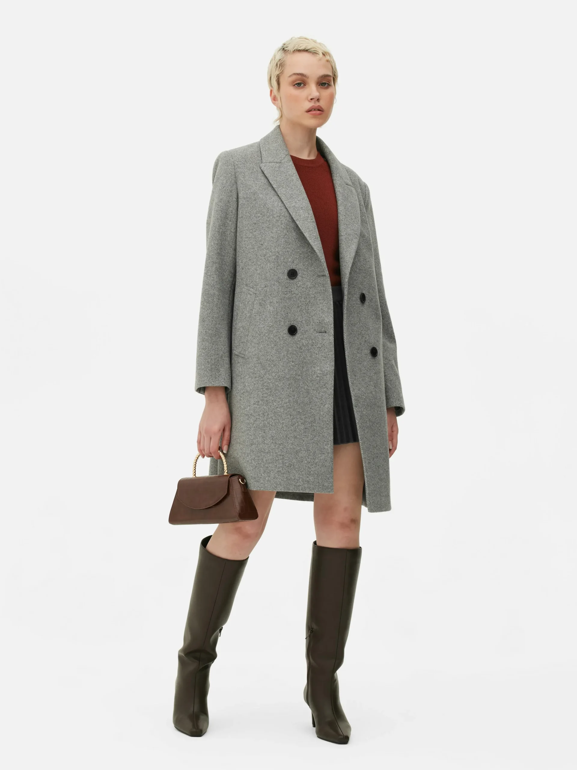 Double-Breasted Twill Coat|Primark Outlet