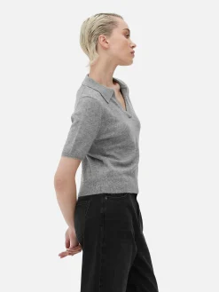 Fine Knit Collared Short Sleeve Top|Primark