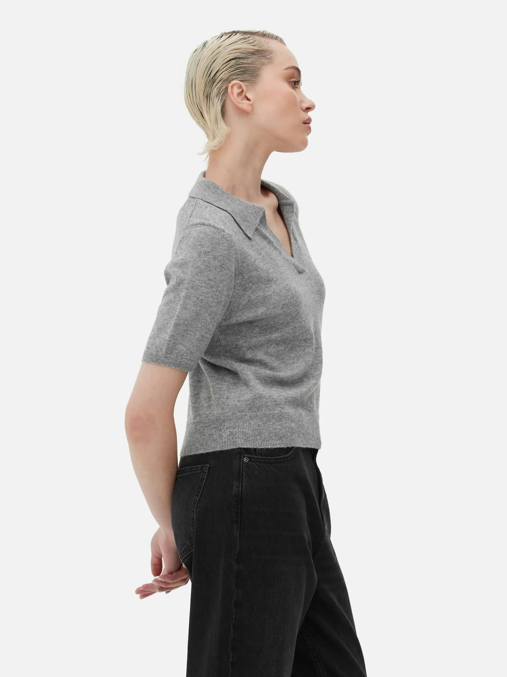 Fine Knit Collared Short Sleeve Top|Primark