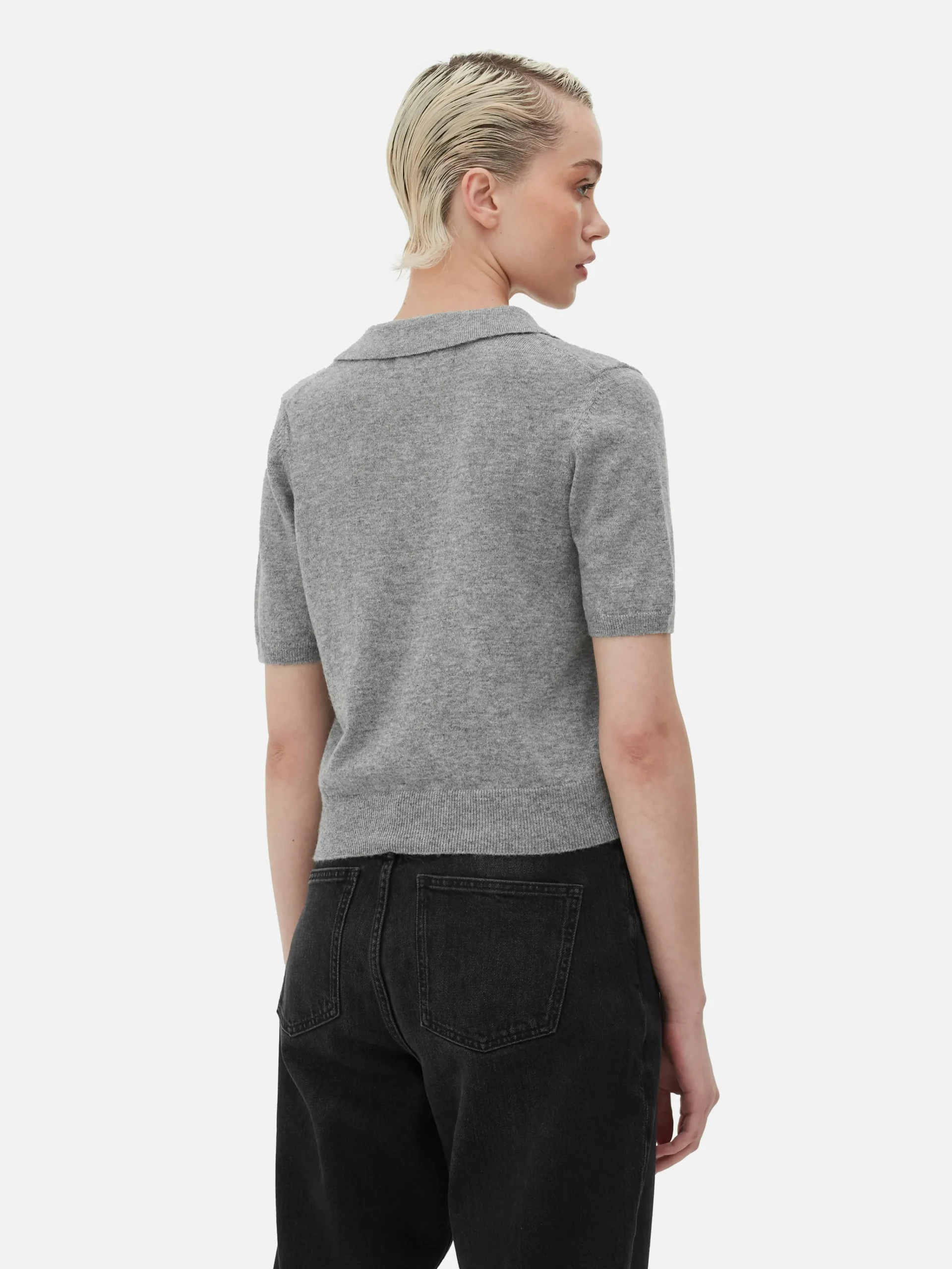 Fine Knit Collared Short Sleeve Top|Primark