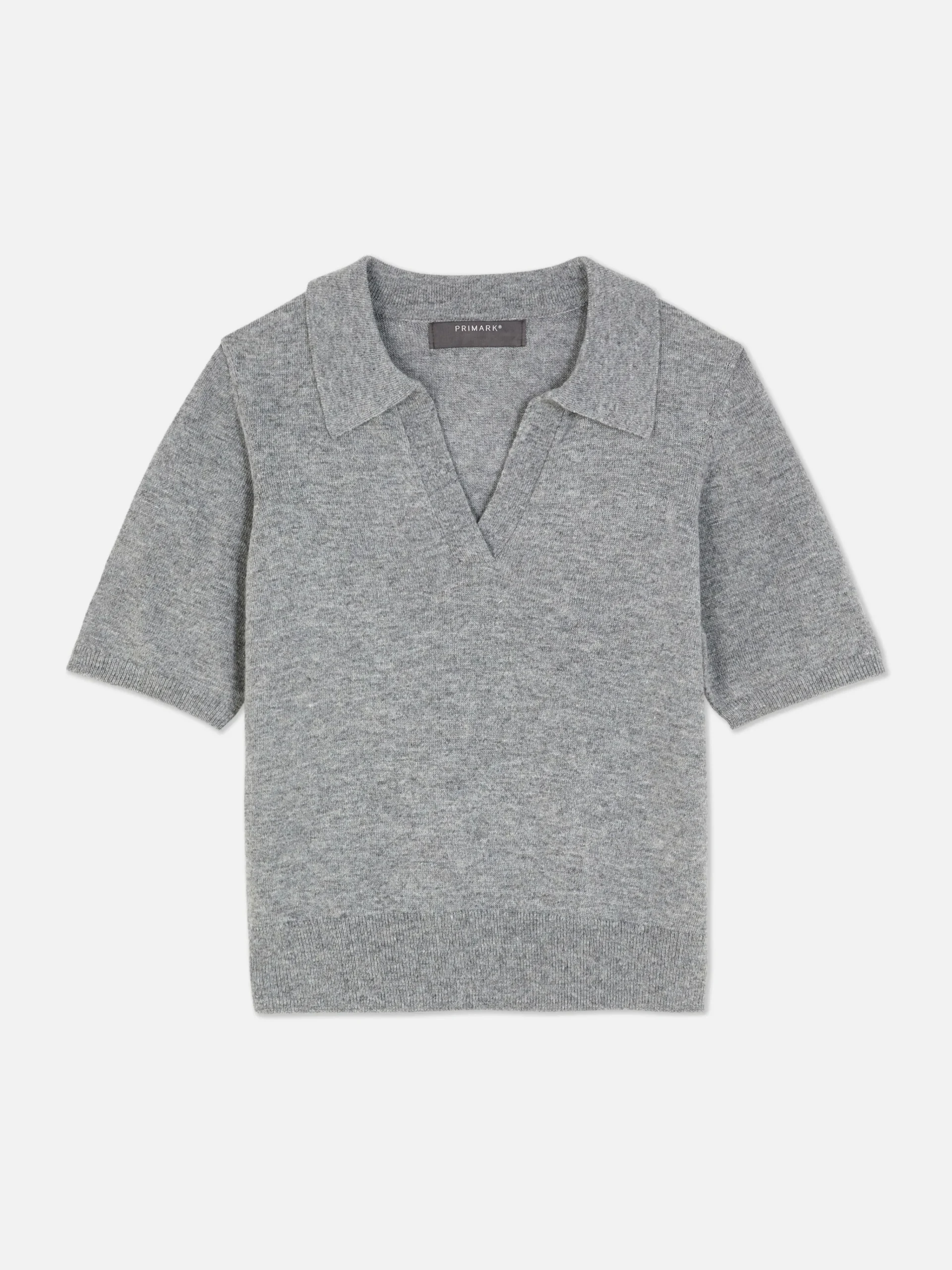 Fine Knit Collared Short Sleeve Top|Primark