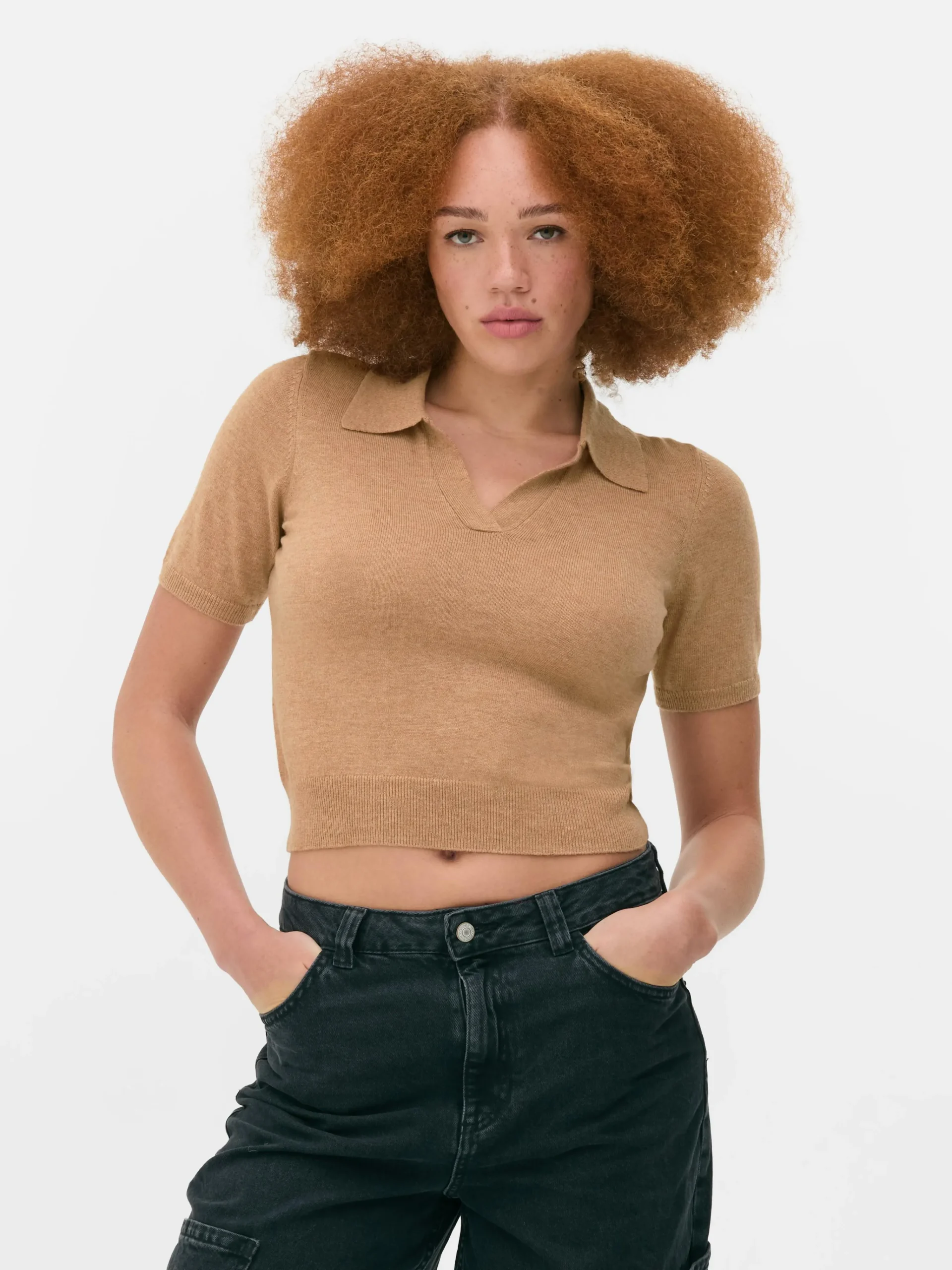 Fine Knit Collared Short Sleeve Top|Primark Clearance