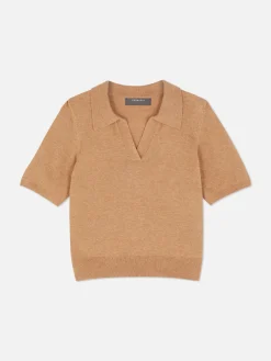 Fine Knit Collared Short Sleeve Top|Primark Clearance