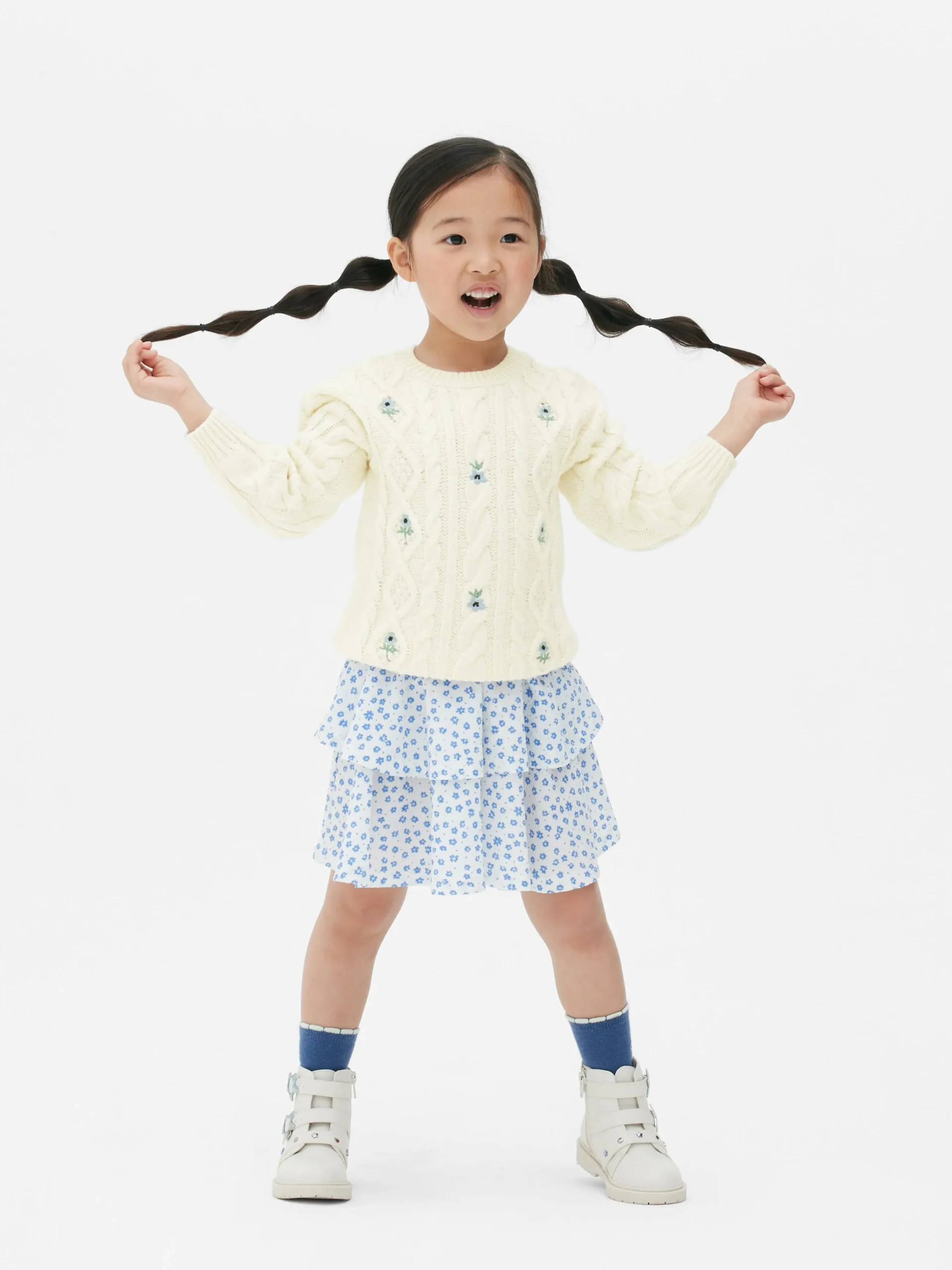 Floral Embroidered Cable Knit Sweater|Primark Online