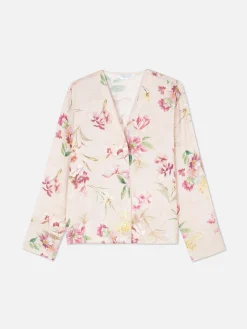 Floral Satin V-Neck Pajama Top|Primark New