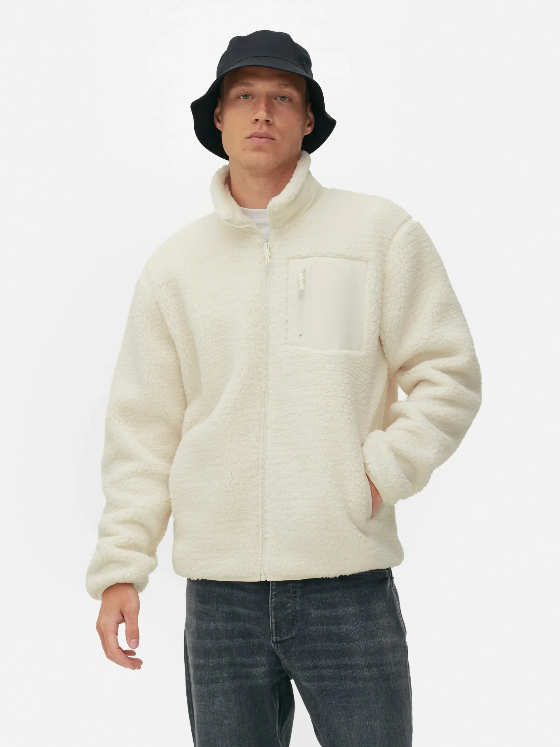 Funnel Neck Borg Jacket|Primark