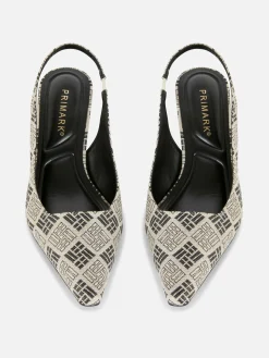 Geometric Print Slingback Kitten Heels|Primark New
