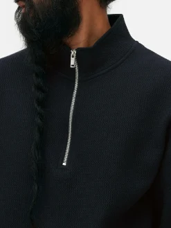 Geometric Textured Quarter-Zip Sweatshirt|Primark New