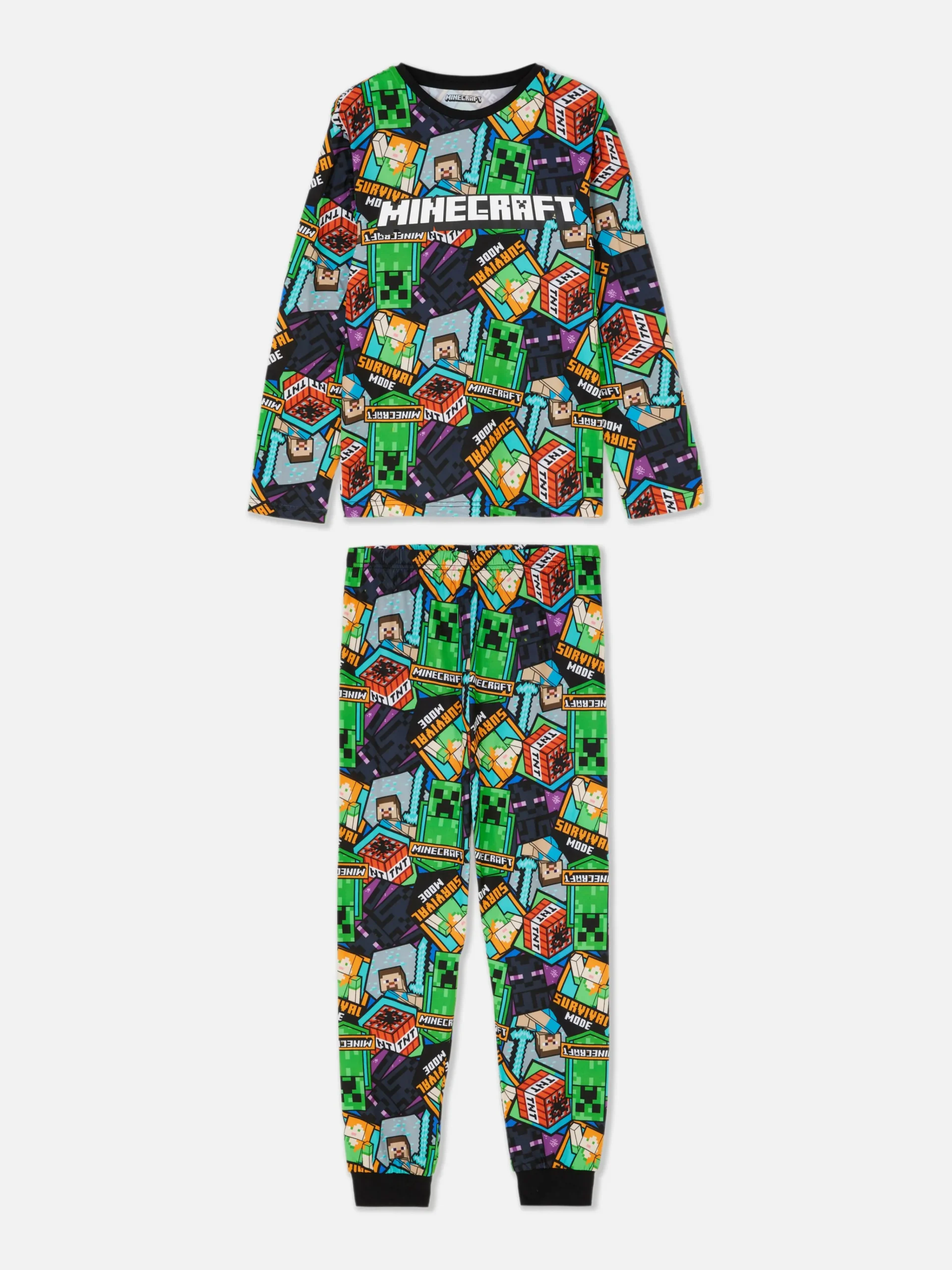 Minecraft Long Sleeve T-Shirt And Bottoms Pajama Set|Primark