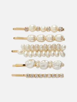 5-Pack Faux Pearl Hair Slides|Primark Clearance