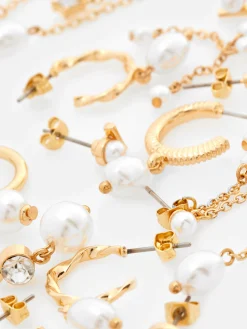 9-Pack Faux Pearl Stud And Duster Earrings|Primark Outlet