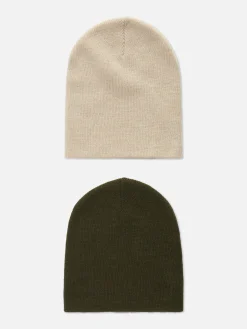 2-Pack Fine Knit Beanie Hats|Primark