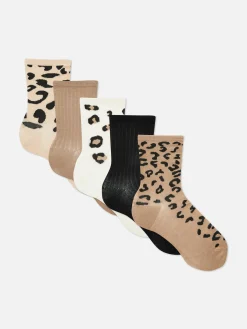 5-Pack Leopard Crew Socks|Primark Outlet