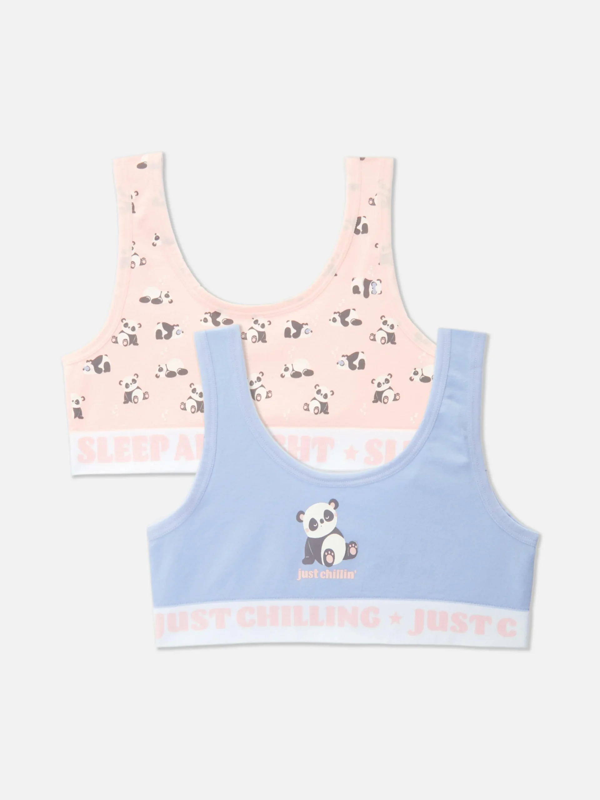 2-Pack Panda Slogan Cropped Vests|Primark Outlet