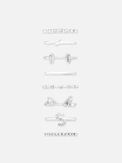 8-Pack Rhinestone Initial Rings|Primark Online