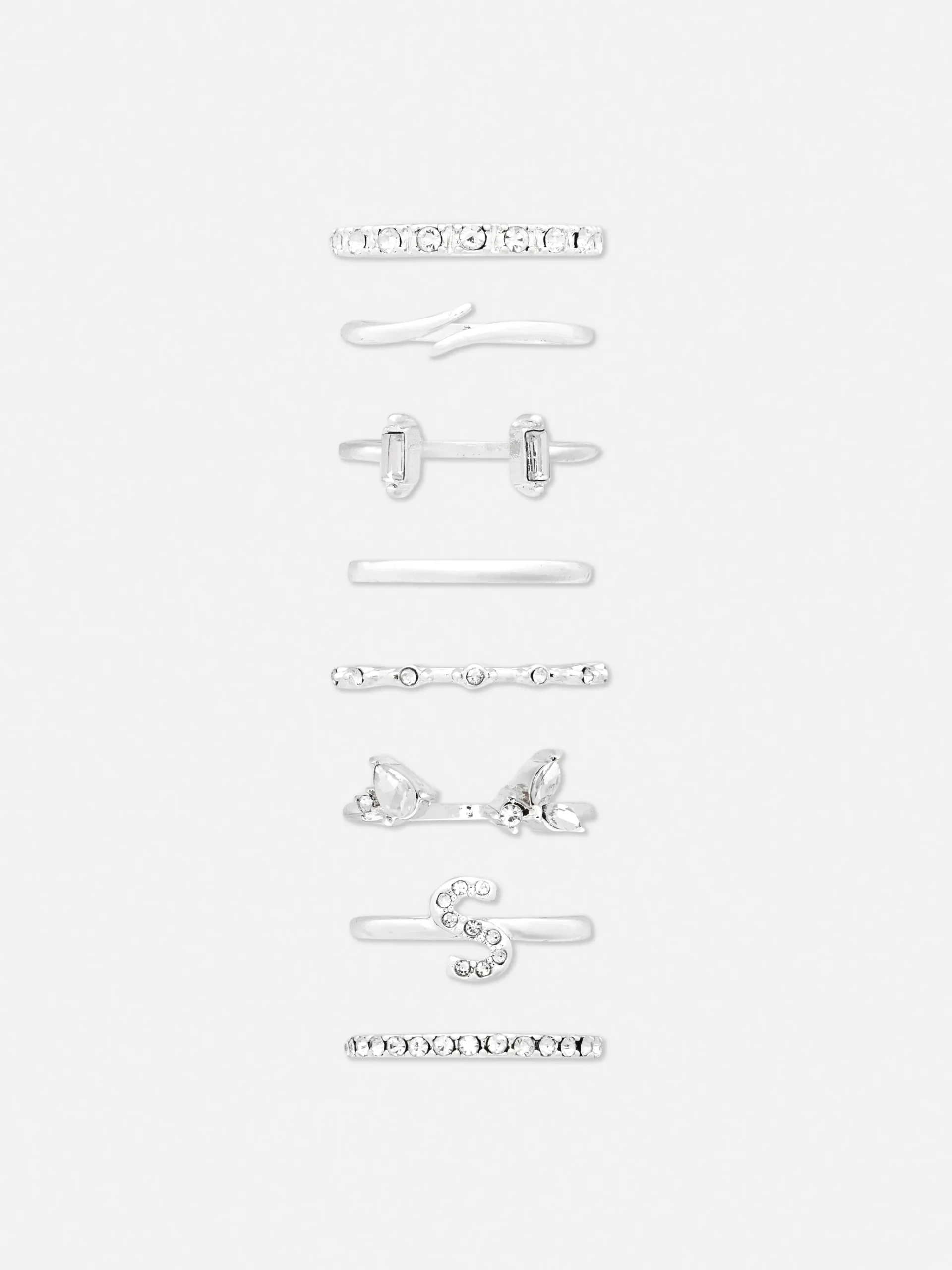 8-Pack Rhinestone Initial Rings|Primark Online