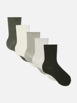 5-Pack Ribbed Crew Socks|Primark Clearance