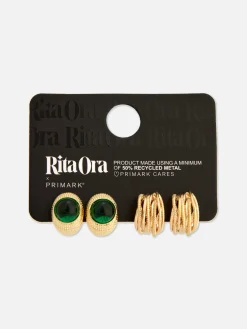 2-Pack Rita Ora Textured Hoop Earrings Set|Primark Outlet