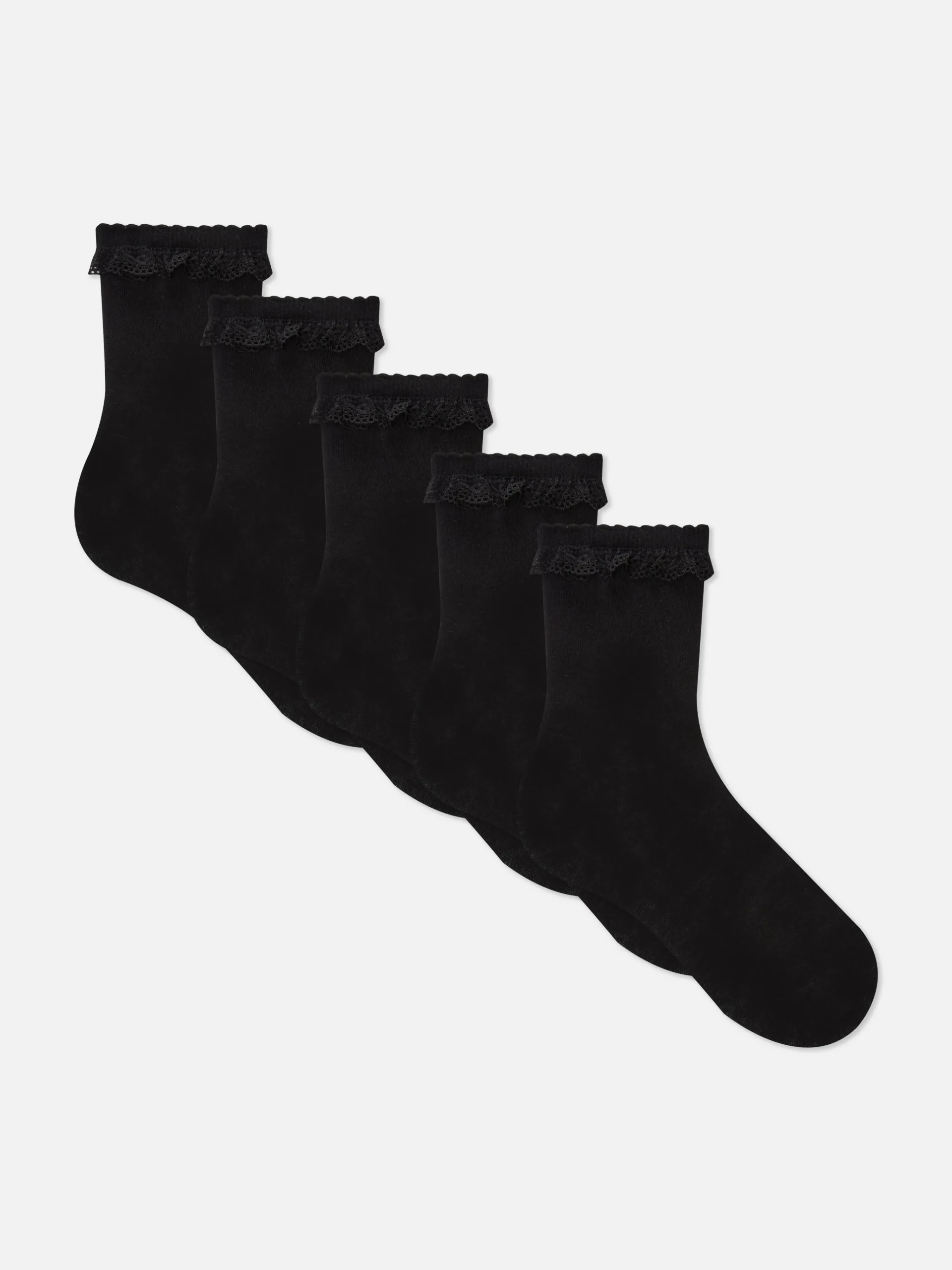 5-Pack Scallop Lace Trim Ankle Socks|Primark Clearance