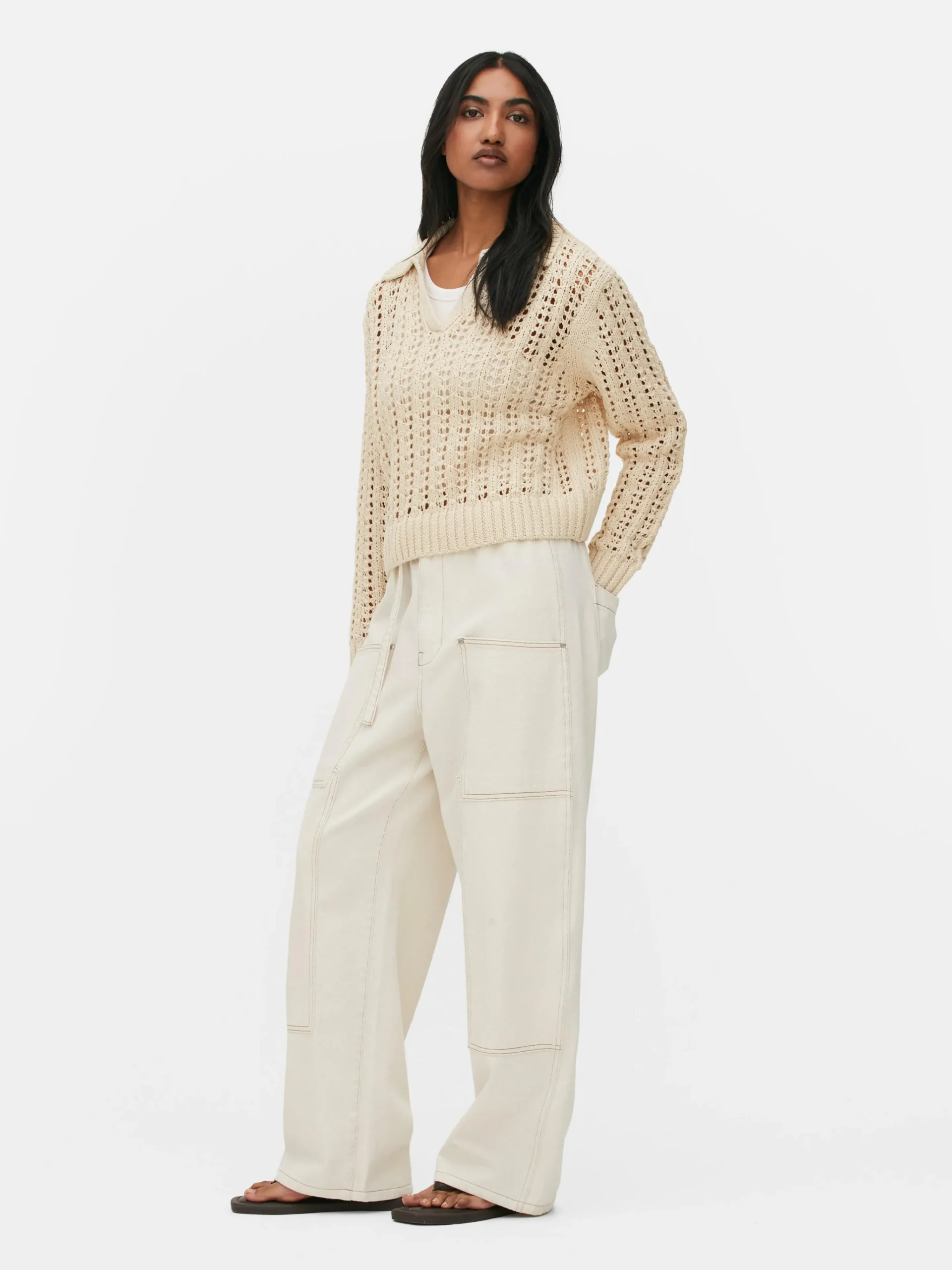 Pointelle Collared Sweater|Primark Online
