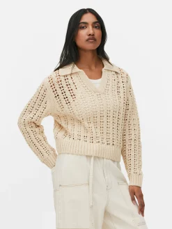 Pointelle Collared Sweater|Primark Online
