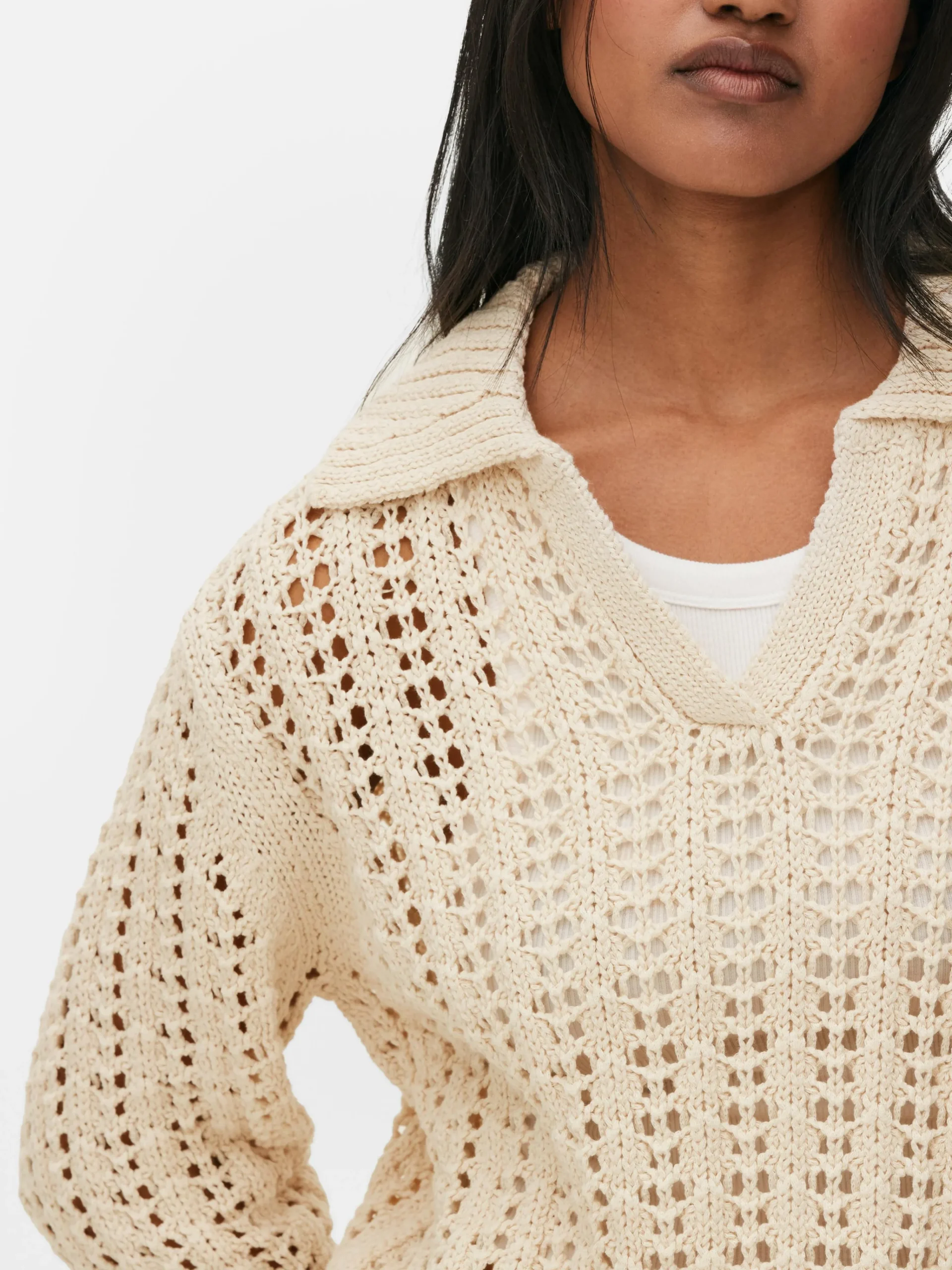 Pointelle Collared Sweater|Primark Online