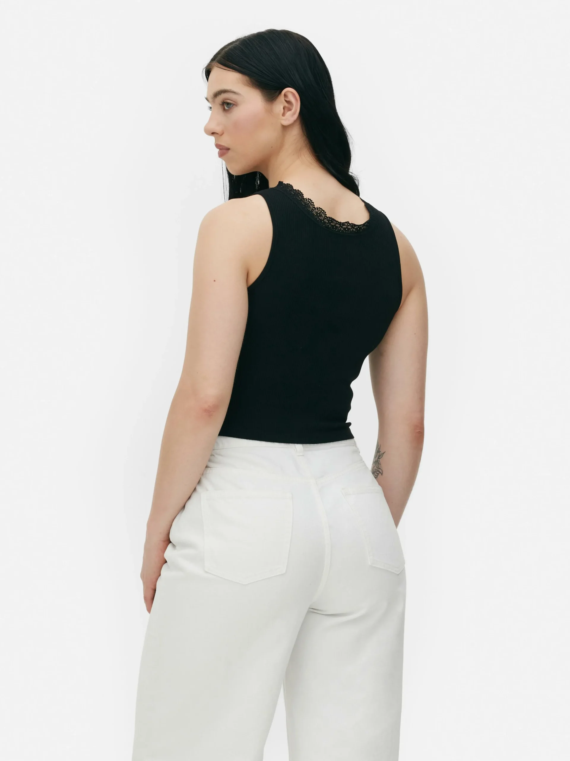 Ribbed Lace Trim Tank|Primark Outlet