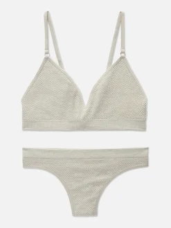Ribbed Triangle Bra And Thong Set|Primark Sale