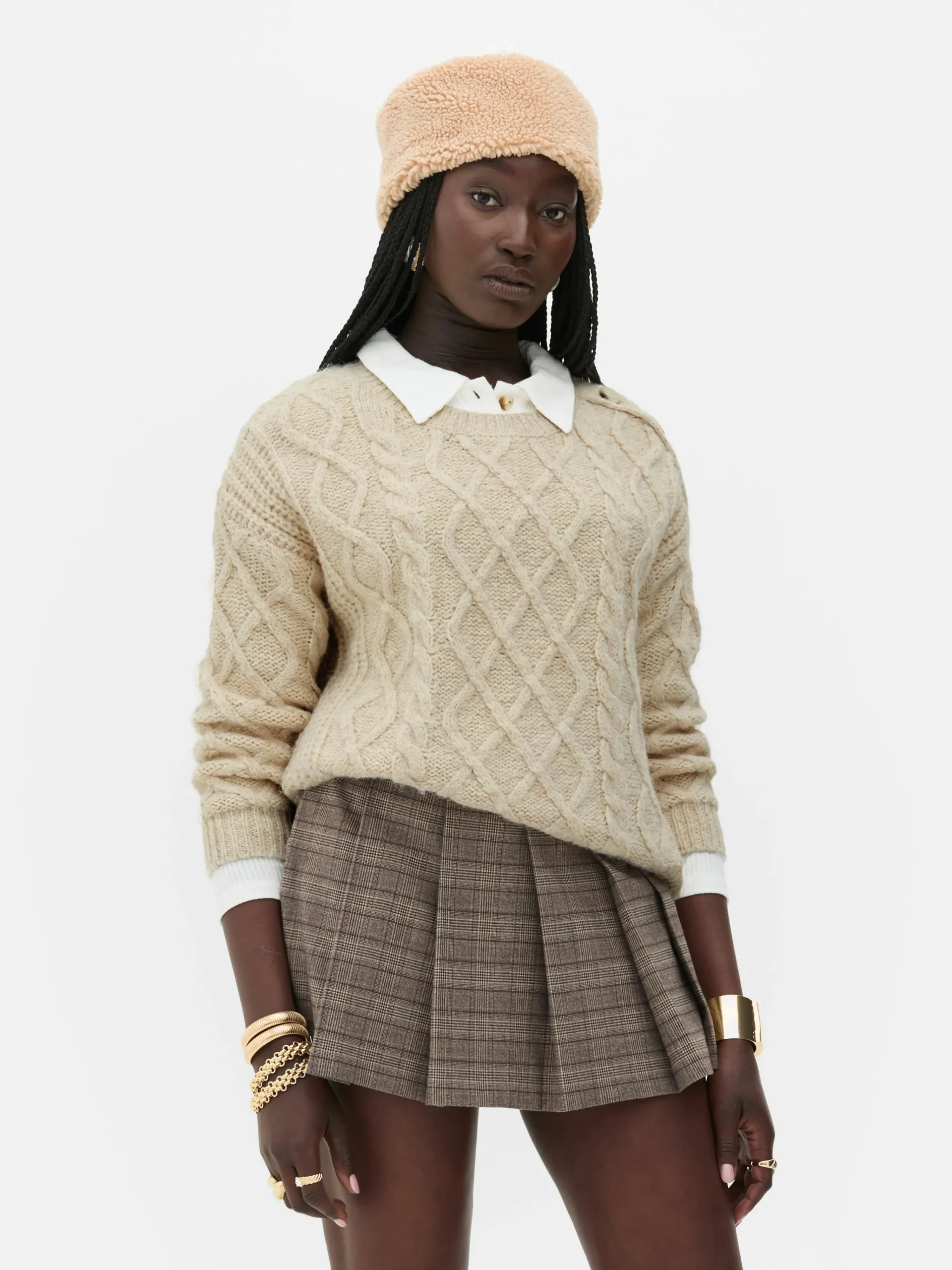 Rita Ora Buttoned Cable Knit Sweater|Primark Online