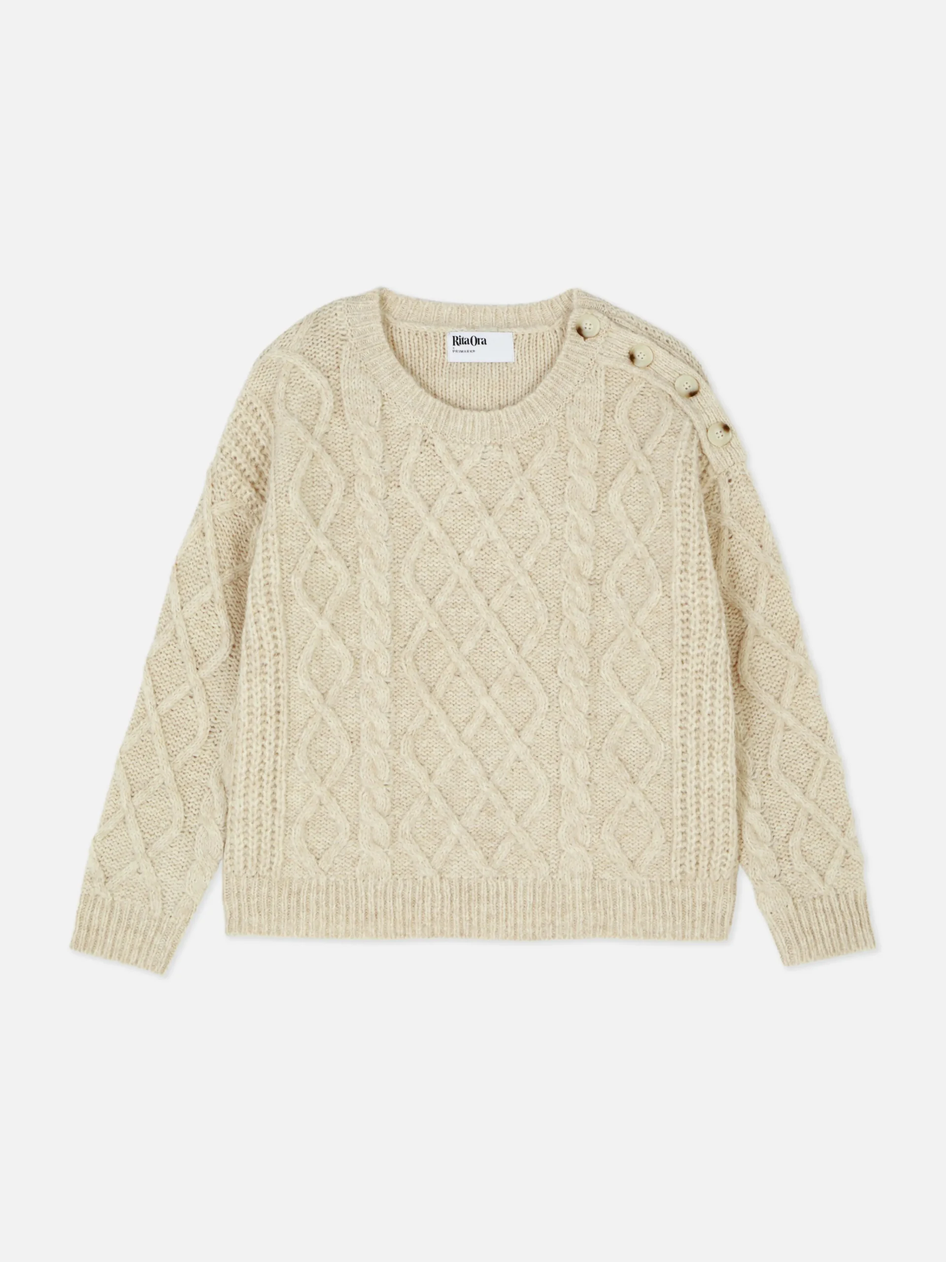 Rita Ora Buttoned Cable Knit Sweater|Primark Online